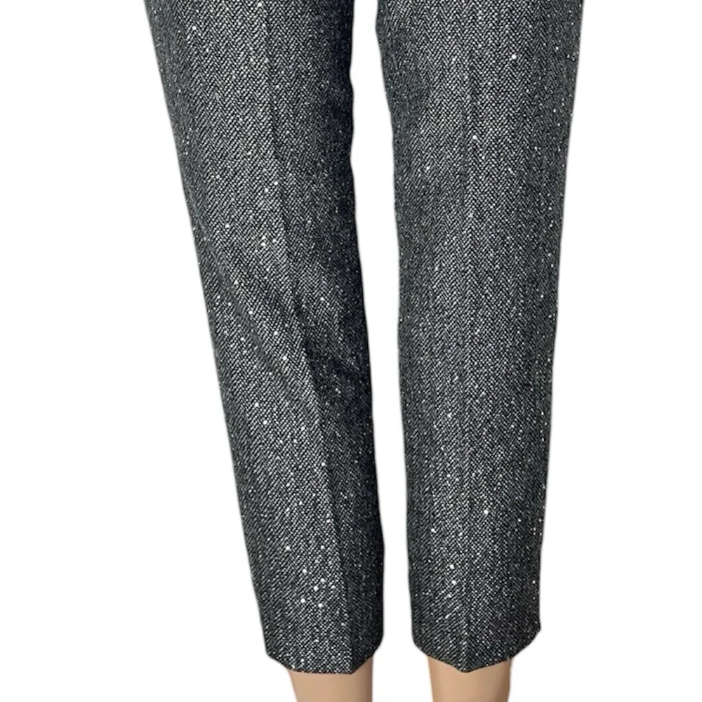 New JCrew Martie Slim Crop Grey Petite Sequin Herring Bone Wool Tweed Trousers